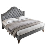 Upholstered Bed with Slatted Frame and Height-Adjustable Headboard, 140x200, Gray Velvet