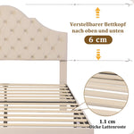 Upholstered Bed 140x190cm Height Adjustable Headboard Slatted Base Beige Velvet
