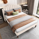 Upholstered Bed 140x200 Slatted Base Headboard - Velvet Beige