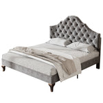 Upholstered Bed with Slatted Frame and Height-Adjustable Headboard, 140x200, Gray Velvet