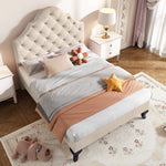 Upholstered Single Bed 90x200cm Adjustable Headboard Slatted Frame - Velvet Beige