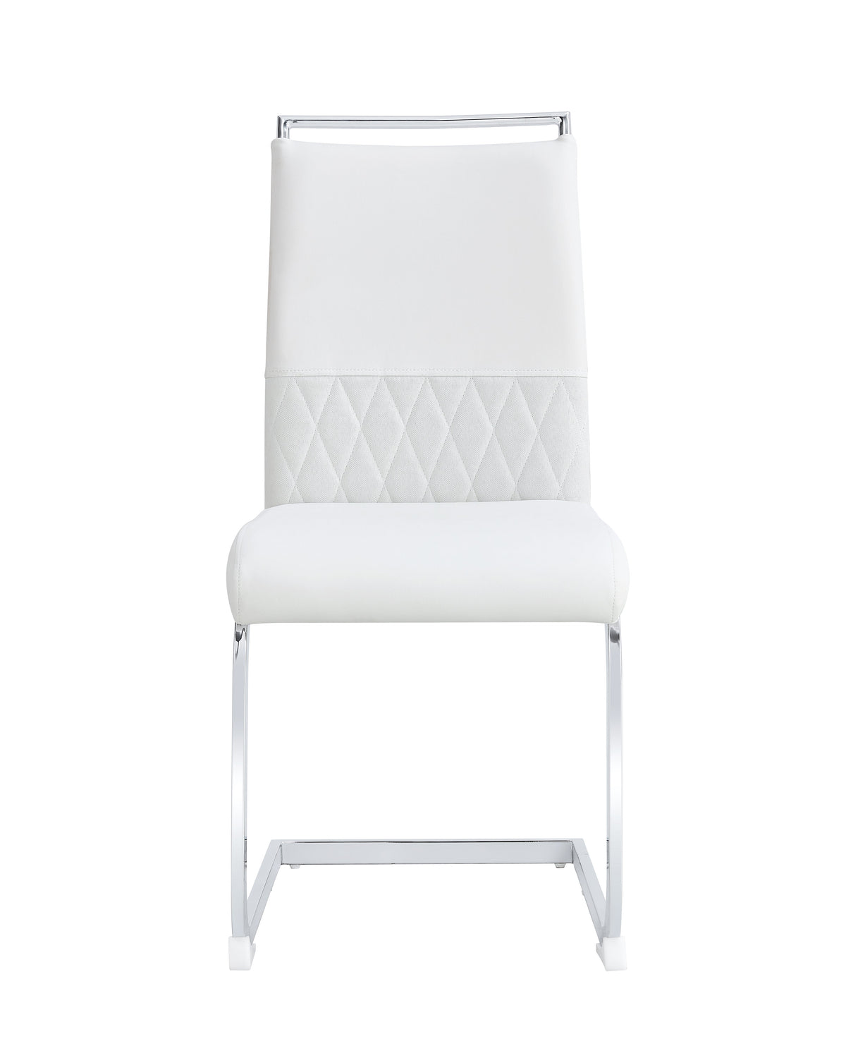 Modern Dining Chairs Set of 2, High-Backed Upholstered Side Chairs with Horizontal Stripe Backrest, White PU Leather & Linen