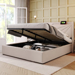 Upholstered Double Bed with Storage and USB Charging, 180x200cm, Grey Linen