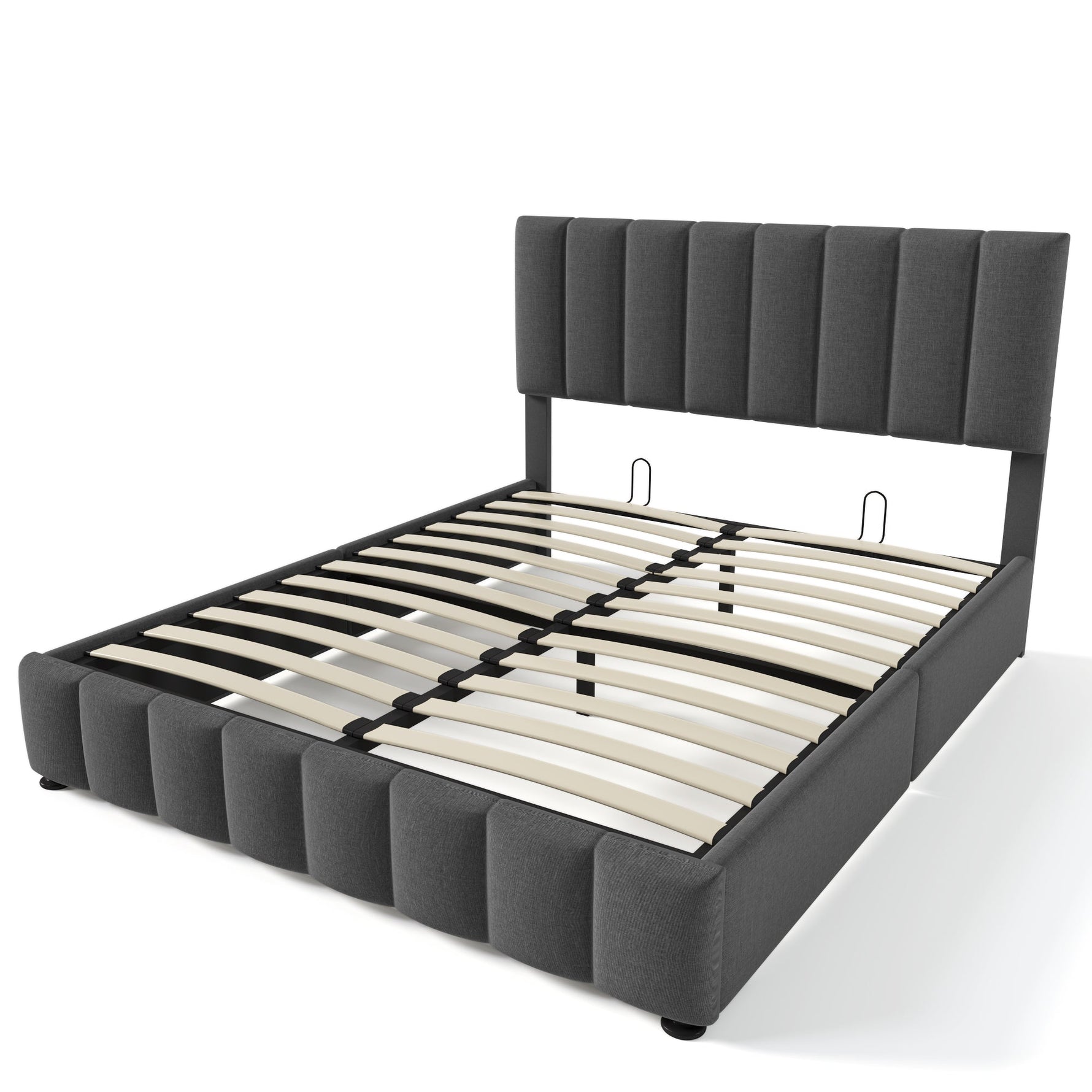 Upholstered Double Bed 140x200cm Hydraulic Storage Adjustable Headboard - Grey Linen