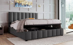 Upholstered Double Bed 140x200cm Hydraulic Storage Adjustable Headboard - Grey Linen