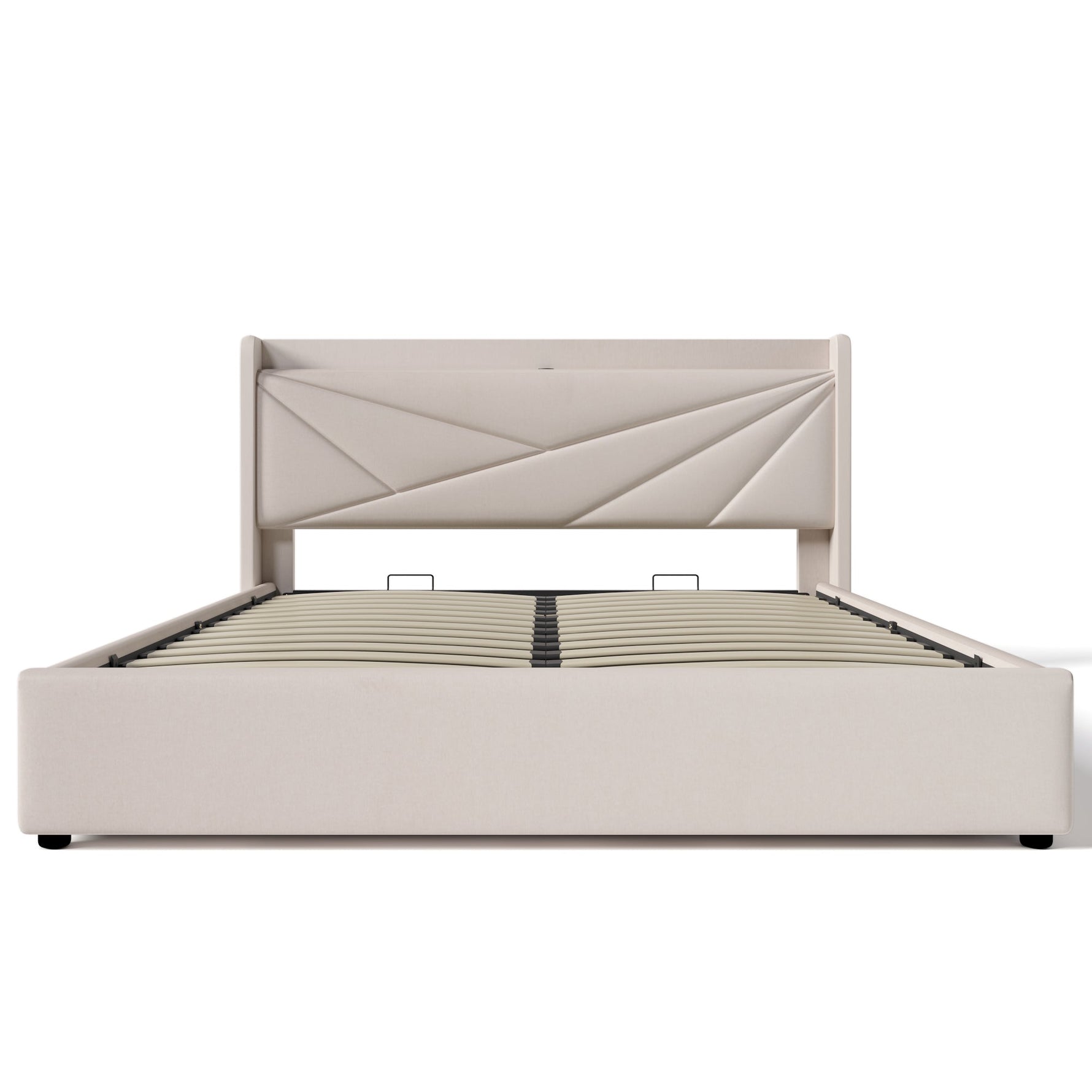 Upholstered Double Bed with Storage and USB Charging, 180x200cm, Grey Linen