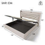 Upholstered Double Bed with Storage and USB Charging, 180x200cm, Grey Linen