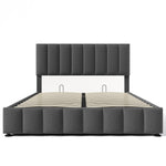 Upholstered Double Bed 140x200cm Hydraulic Storage Adjustable Headboard - Grey Linen