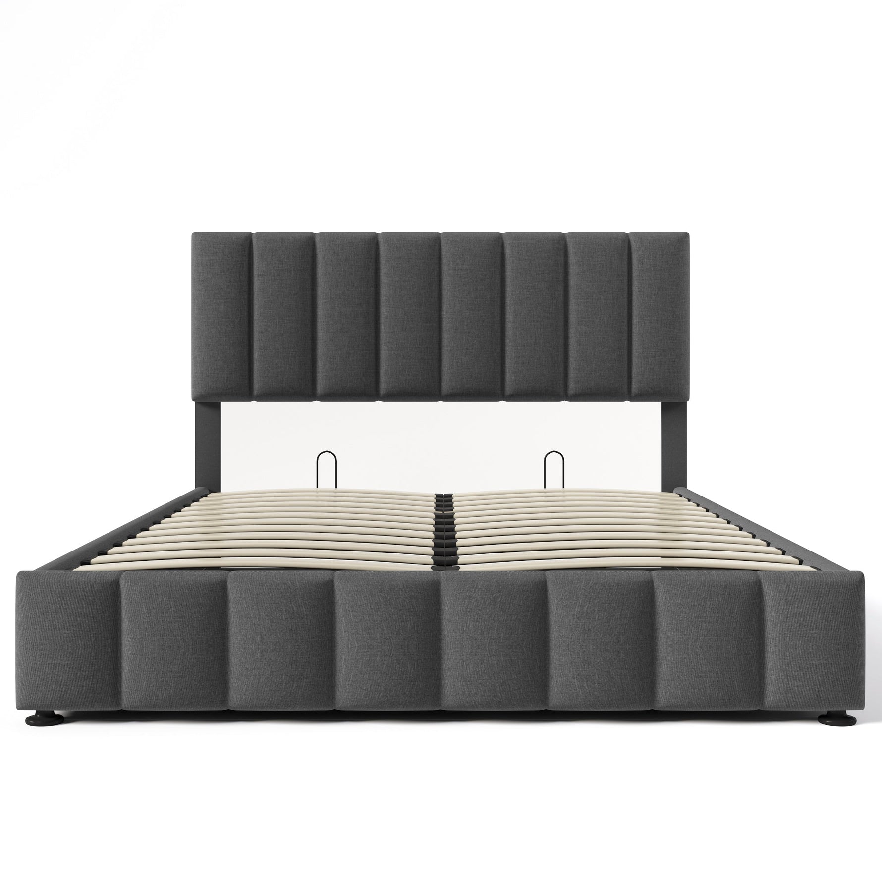 Upholstered Double Bed 140x200cm Hydraulic Storage Adjustable Headboard - Grey Linen