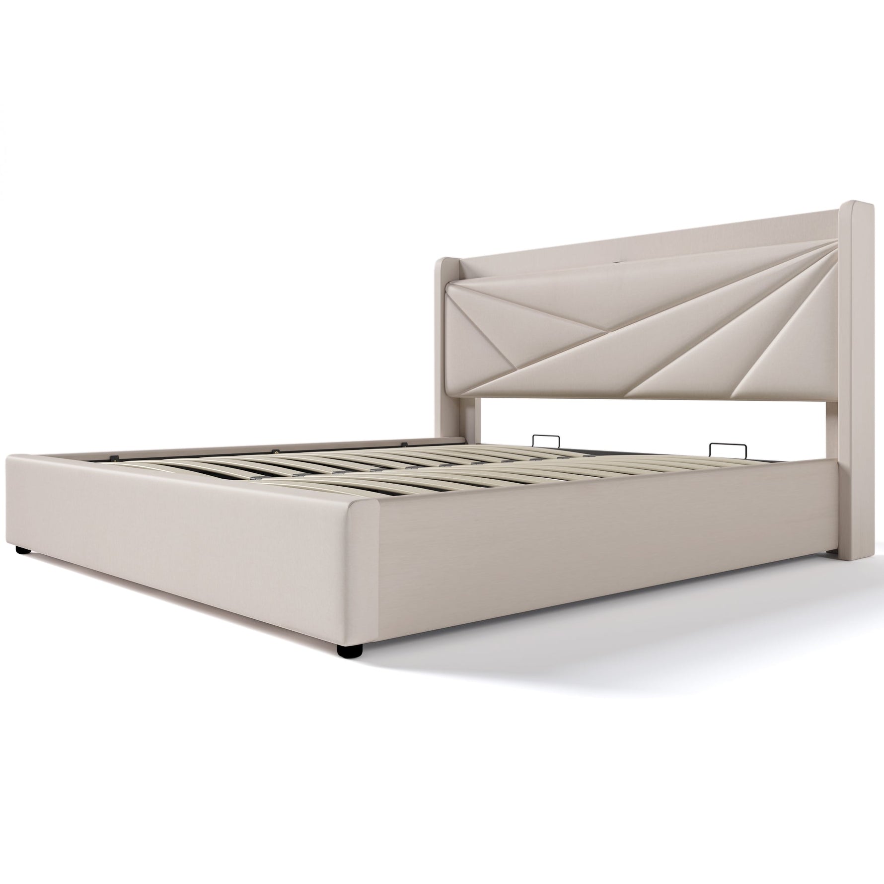 Upholstered Double Bed with Storage and USB Charging, 180x200cm, Grey Linen