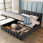 Upholstered Double Bed 140x200cm Hydraulic Storage Adjustable Headboard - Grey Linen