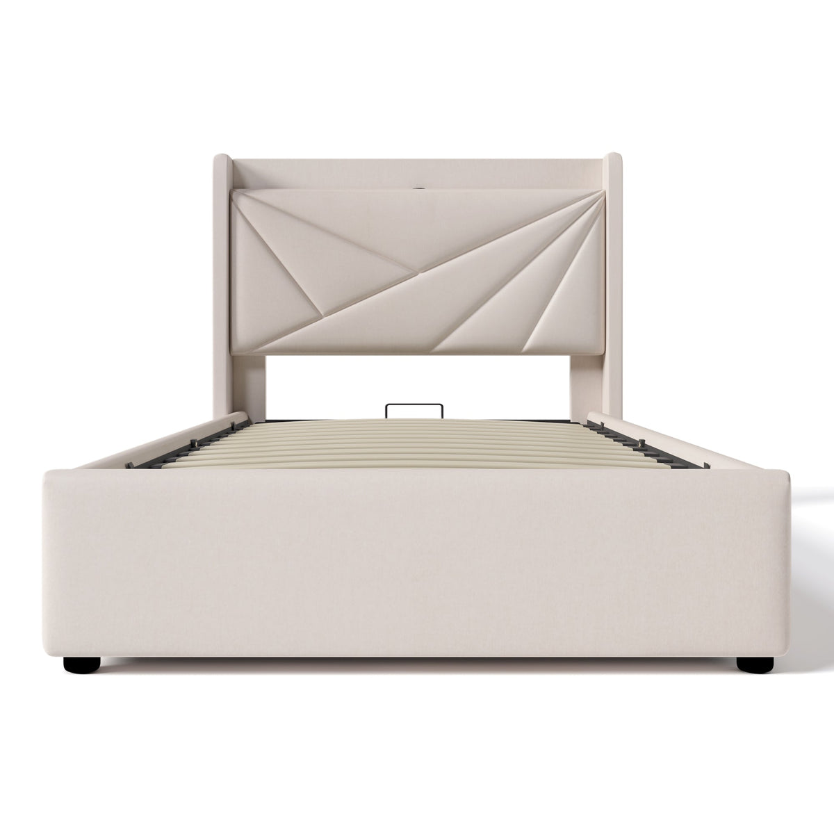 Upholstered Bed, Single with USB Type C Headboard & Storage, Linen Material
