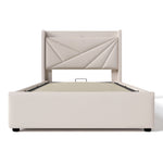 Upholstered Bed, Single with Storage & USB Type-C Headboard, Linen