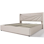 Upholstered Bed, Double, Storage, USB-C Headboard, 140x200, Linen