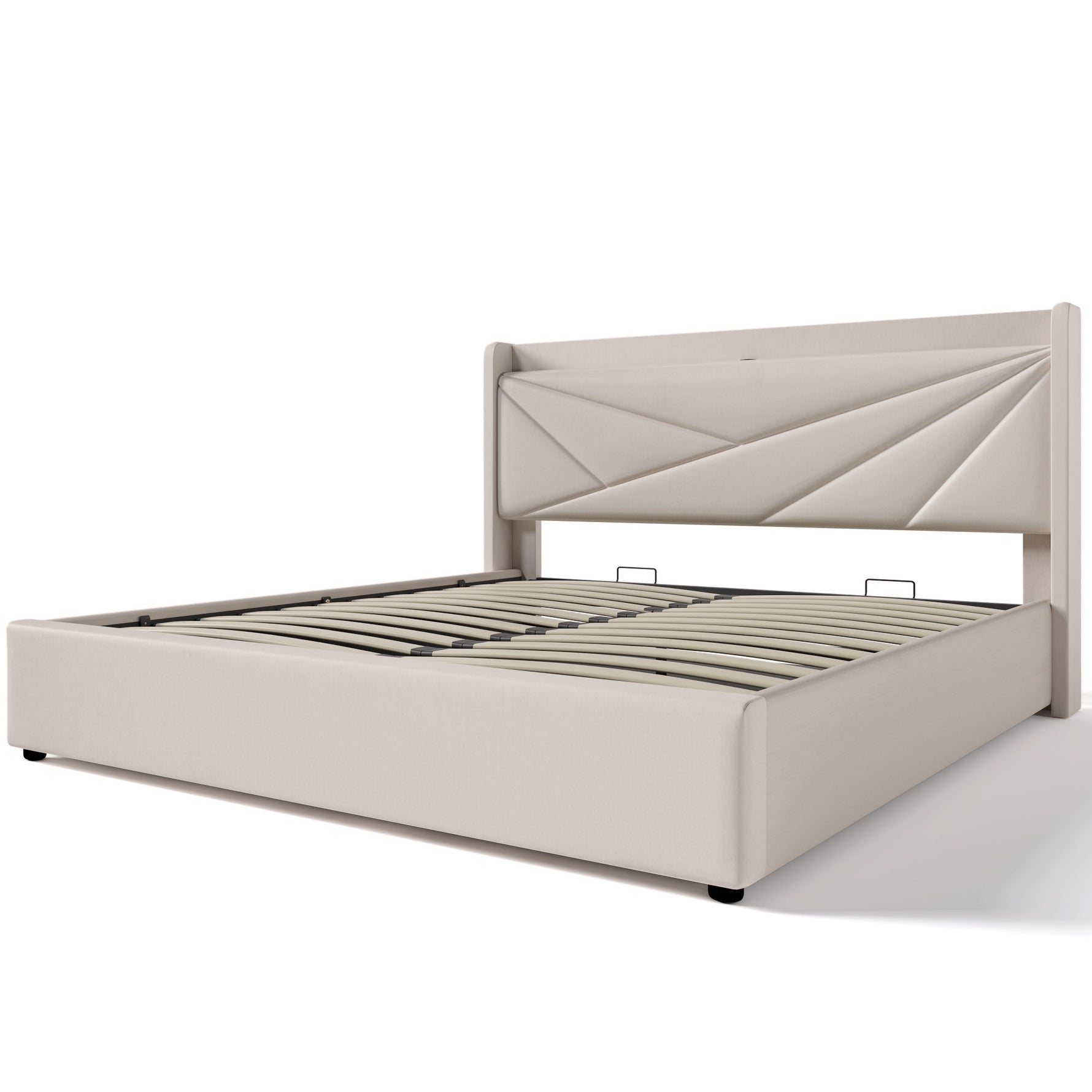 Upholstered Bed, Double, Storage, USB-C Headboard, 140x200, Linen