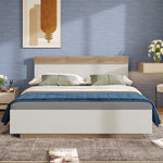 Double Bed, Floating Headboard Slatted Base 205x164x90.5cm, Sonoma Oak/White