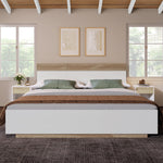 Double Wooden Bed, Floating Bed with Headboard & Slatted Frame, Sonoma Oak/White