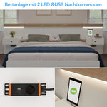 Double Bed Set, 160x200 cm, 2 LED Nightstands & USB C Socket, Wooden, Sonoma Oak/White