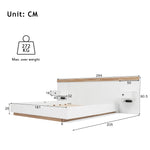 Double Bed Set with 2 LED Nightstands & USB C Socket, 180 x 200 cm, Sonoma Oak/White Wood