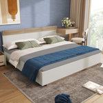 Double Bed, Floating Headboard Slatted Base 205x164x90.5cm, Sonoma Oak/White