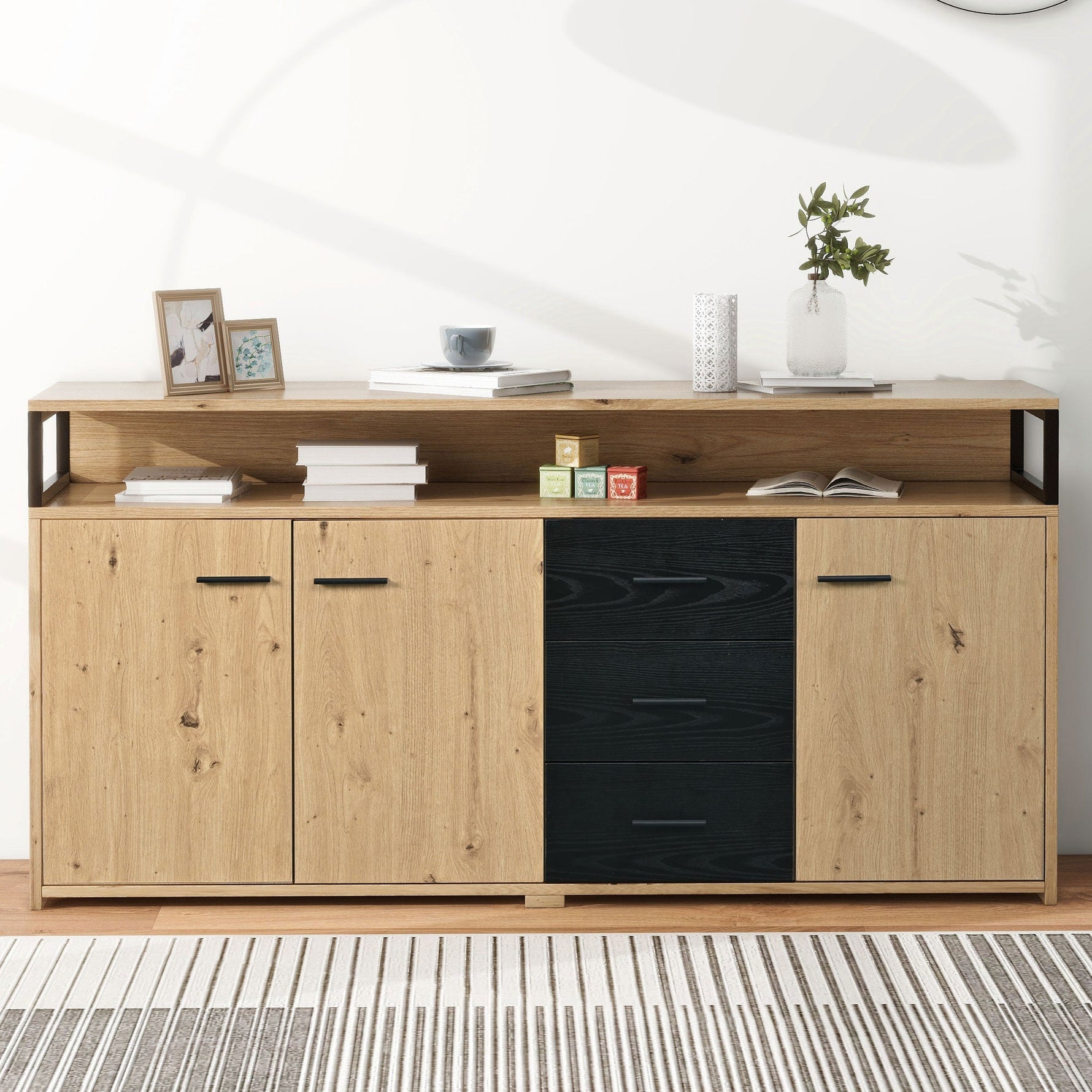 Industrial Sideboard, 3 Doors 3 Drawers, Metal Handles