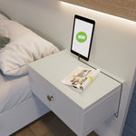 Double Bed Set with 2 LED Nightstands & USB C Socket, 140x200cm Wooden, Sonoma Oak/White