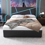 Upholstered Bed 90x200cm Hydraulic Storage LED - Black Synthetic Leather