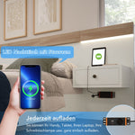 Double Bed Set with 2 LED Nightstands & USB C Socket, 180 x 200 cm, Sonoma Oak/White Wood