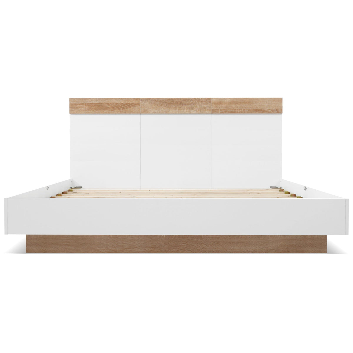 Double Wooden Bed, Floating Bed with Headboard & Slatted Frame, Sonoma Oak/White