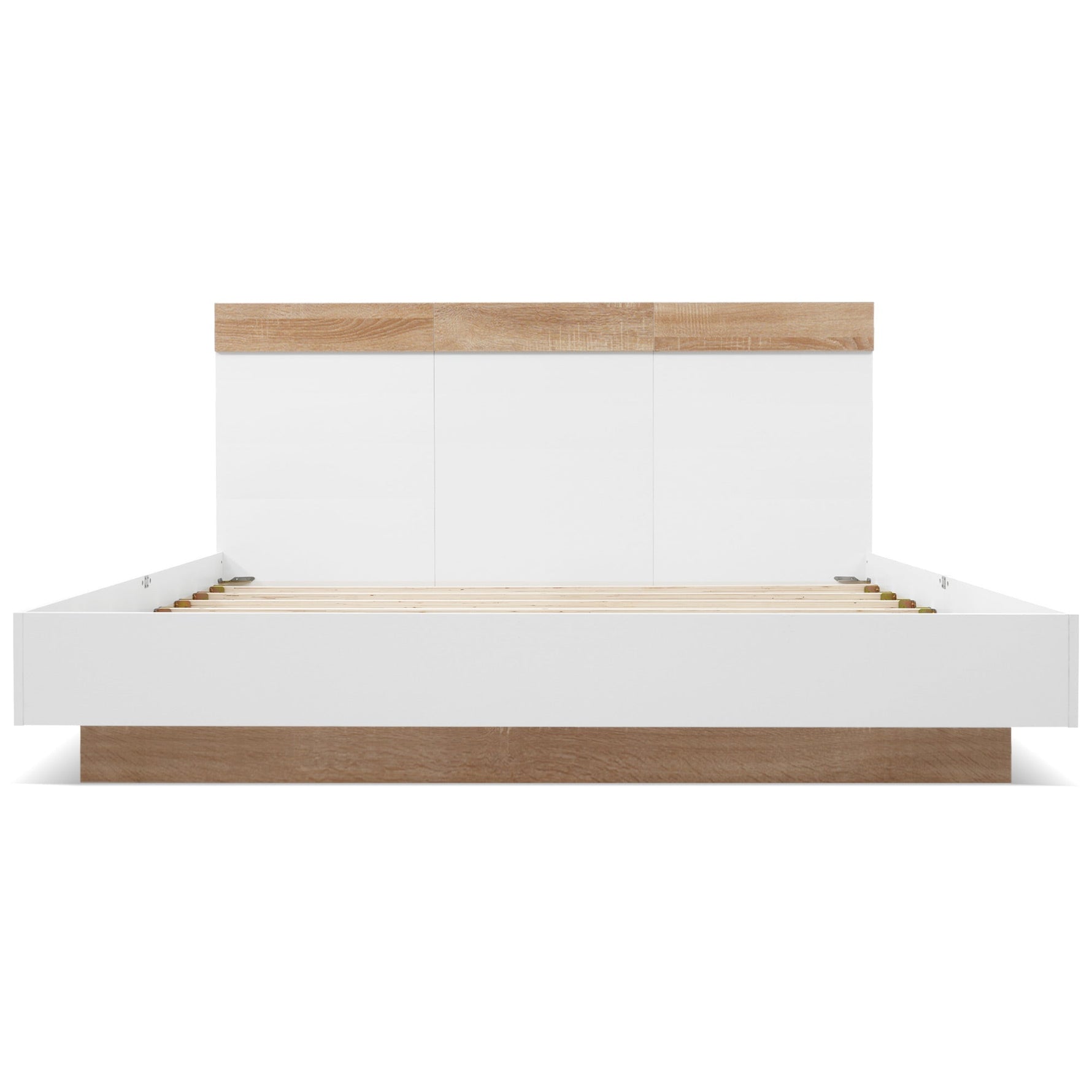 Double Bed, Floating Headboard Slatted Base 205x164x90.5cm, Sonoma Oak/White