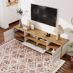 TV Cabinet, Lowboard with Compartments & Doors, White & Wood