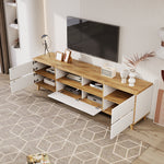 TV Cabinet, Lowboard with Compartments & Doors, White & Wood