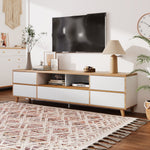 TV Cabinet, Lowboard with Compartments & Doors, White & Wood