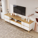 TV Cabinet, Lowboard with Compartments & Doors, White & Wood