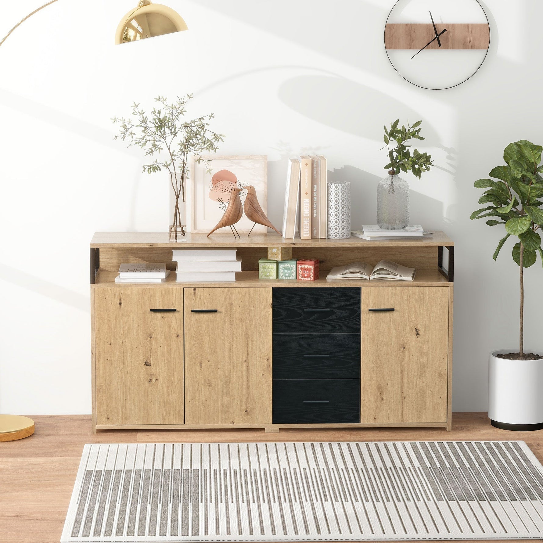 Industrial Sideboard, 3 Doors 3 Drawers, Metal Handles
