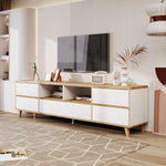 TV Cabinet, Lowboard with Compartments & Doors, White & Wood