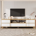 TV Cabinet, Lowboard with Compartments & Doors, White & Wood