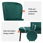 Dining Chair Set of 4 Upholstered Velvet Seat Metal Frame Dark Green
