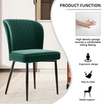 Dining Chair Set of 4 Upholstered Velvet Seat Metal Frame Dark Green