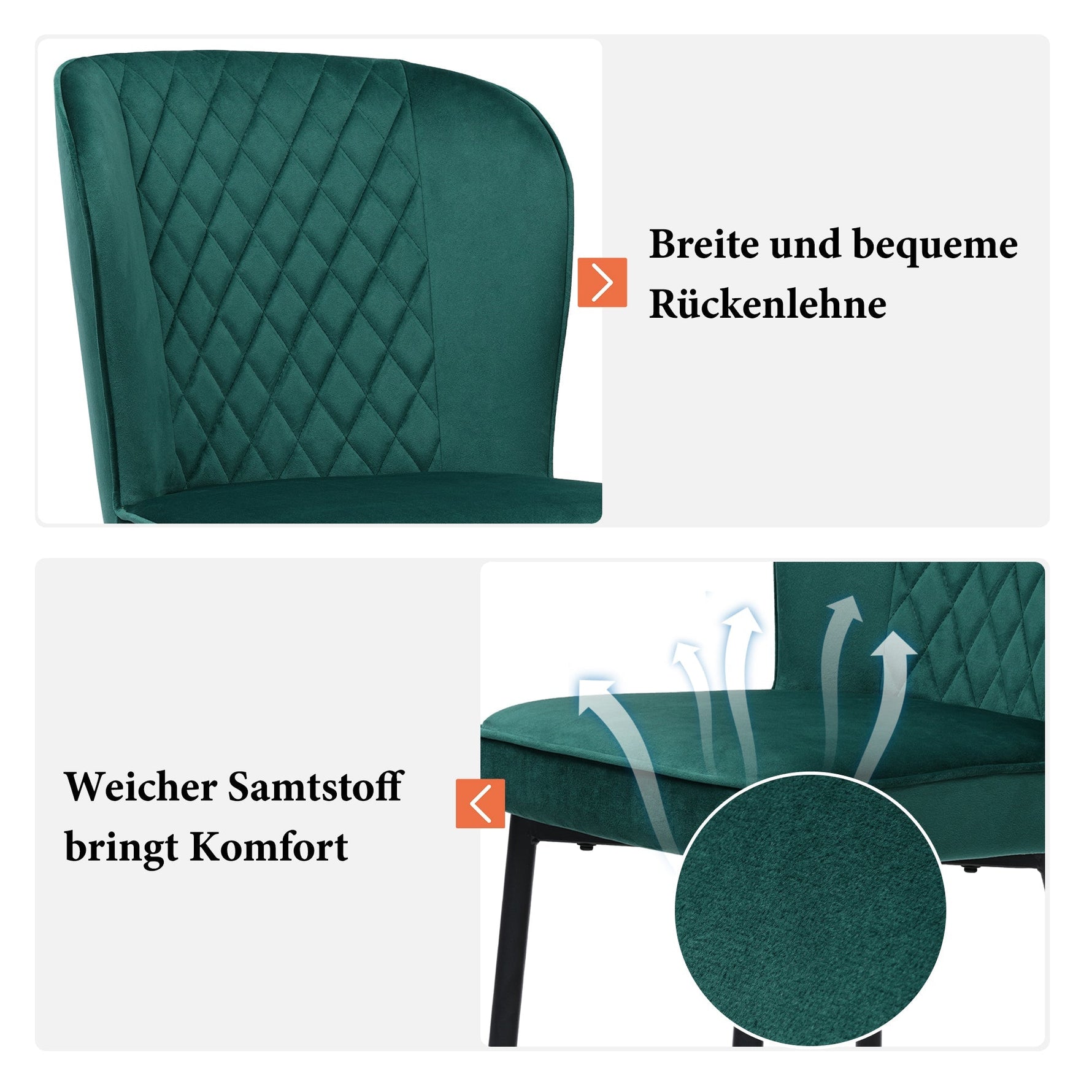 Dining Chair Set of 4 Upholstered Velvet Seat Metal Frame Dark Green
