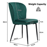 Dining Chairs Set of 2 Upholstered Velvet Seat Backrest Dark Green