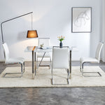 Modern Dining Chairs Set of 4, Upholstered High-Backed Side Chairs with Stripe Backrest, White PU Leather/Linen