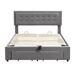 Upholstered Double Bed 140x190cm Hydraulic Storage 2 Drawers Velvet Grey