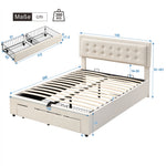 Upholstered Storage Bed 140x200 with 2 Drawers, Beige Velvet