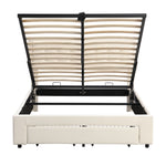 Upholstered Storage Bed 140x200 with 2 Drawers, Beige Velvet