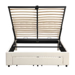 Upholstered Double Bed 140x190cm Hydraulic Storage Headboard 2 Drawers Velvet Beige