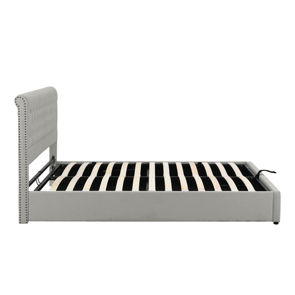 Cotton-Linen Upholstered Bed 160x200cm with Storage, Light Grey