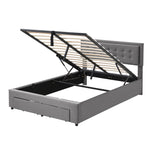 Upholstered Double Bed 140x200cm Storage Box & Drawers Slatted Frame - Velvet Grey