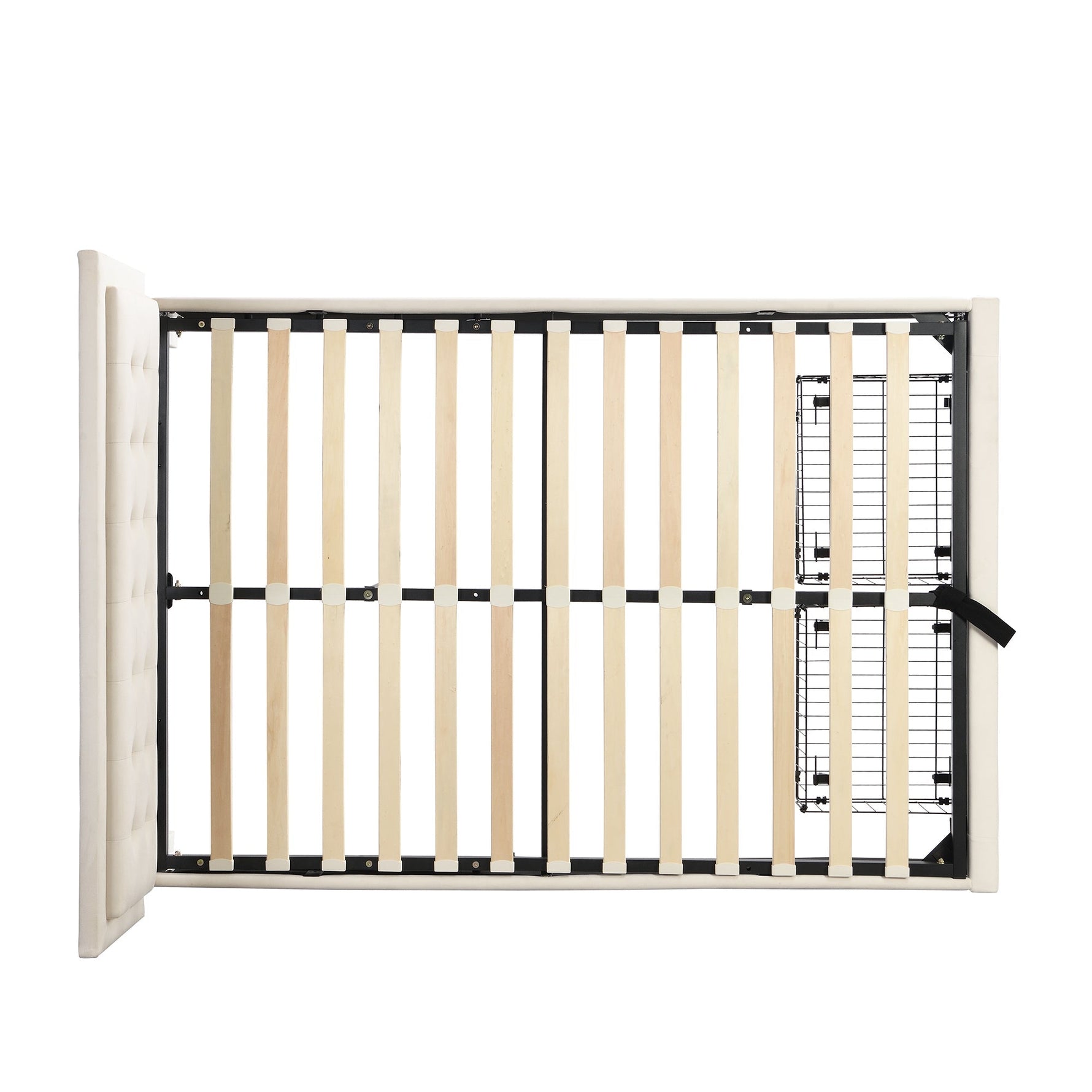 Upholstered Double Bed 140x190cm Hydraulic Storage Headboard 2 Drawers Velvet Beige
