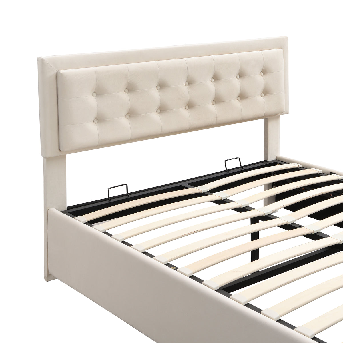 Upholstered Storage Bed 140x200 with 2 Drawers, Beige Velvet